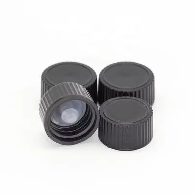20mm 24mm 28mm Μαύρο ελαφρύ πλαστικό καπάκι με βίδα και ενσωματωμένη σφραγίδα για φιάλες καλλυντικών